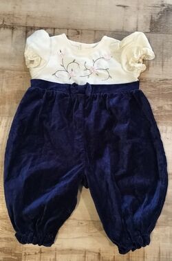 Angel Cream & Navy Velvet Baby Bubble Romper